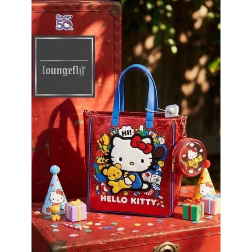 Loungefly Sanrio Hello Kitty 50th Anniversary Metallic Tote & Coin Bag NWT